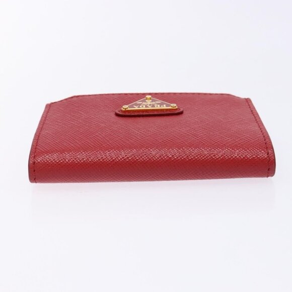 PRADA Card Case Safiano leather Red Gold Auth 140692 - Picture 6 of 16